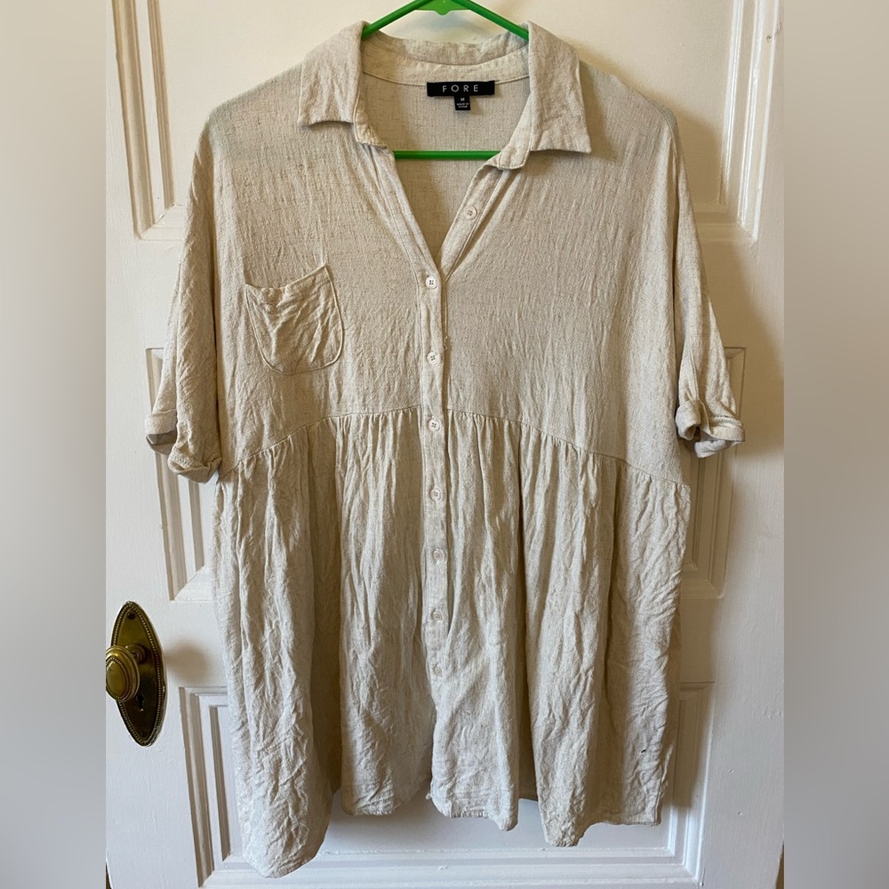 🌻Cream Button-Up Tunic Shirt Dress